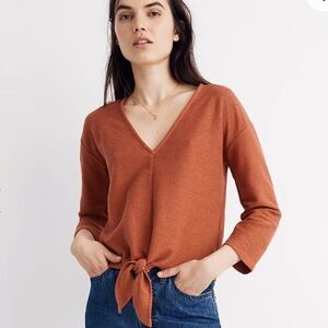 Madewell Texture & Thread Long-Sleeve Oversized Orange Tie Cropped Top Sz XS